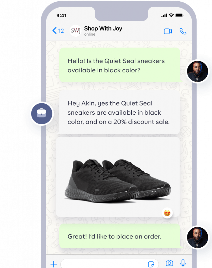 image of a whatsapp chat between a business owner and a customer